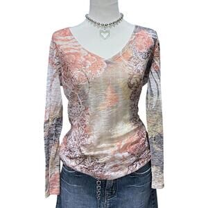 y2k grunge graphic print long sleeve top with rhinestone detail
